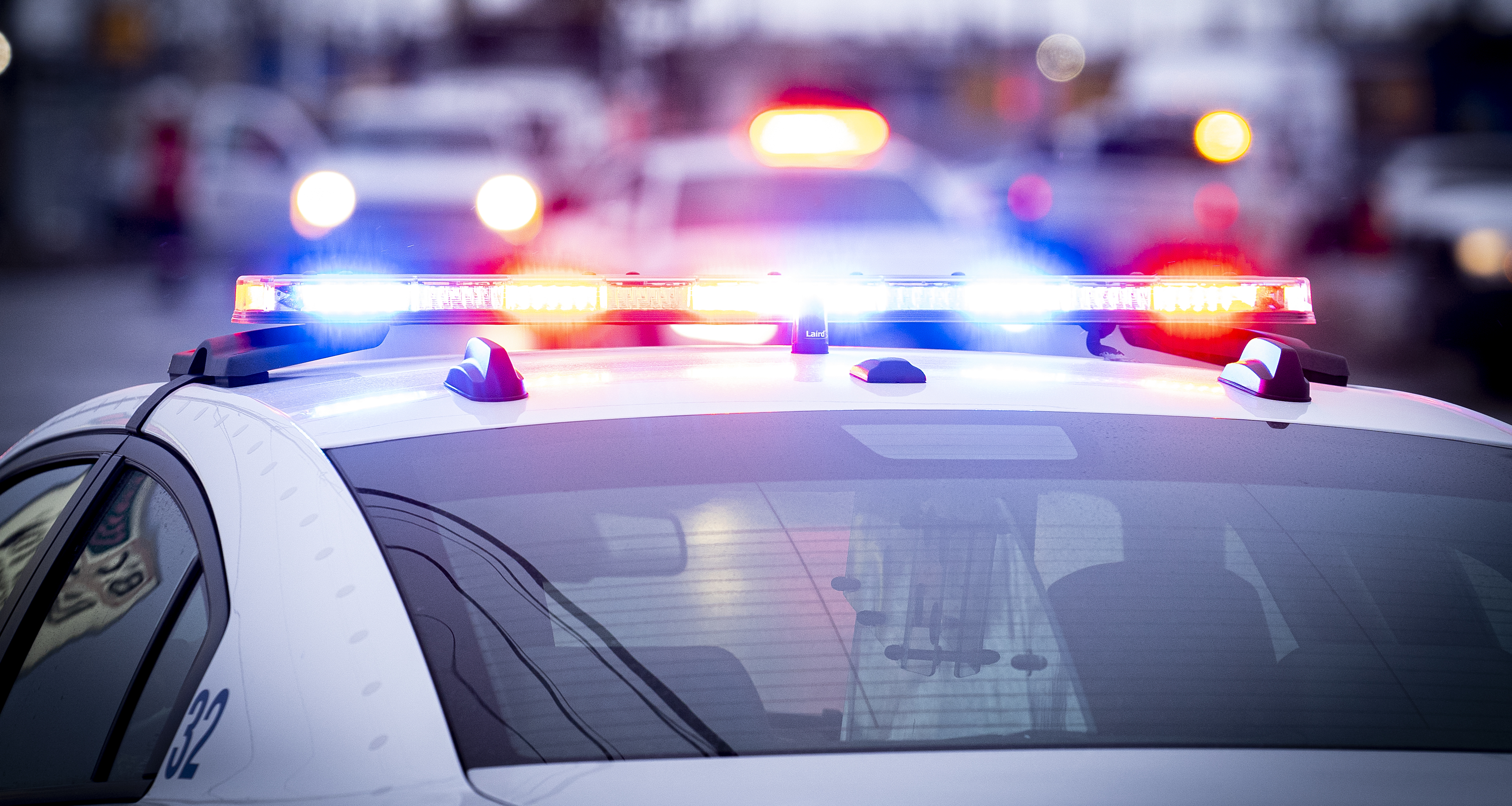 Peel Police cruiser with lights on