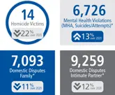 14 homicide victims, 6,726 mental health, domestic disputes: family 7,093, intimate partner 9,259