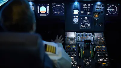Commercial aircraft captain in cockpit