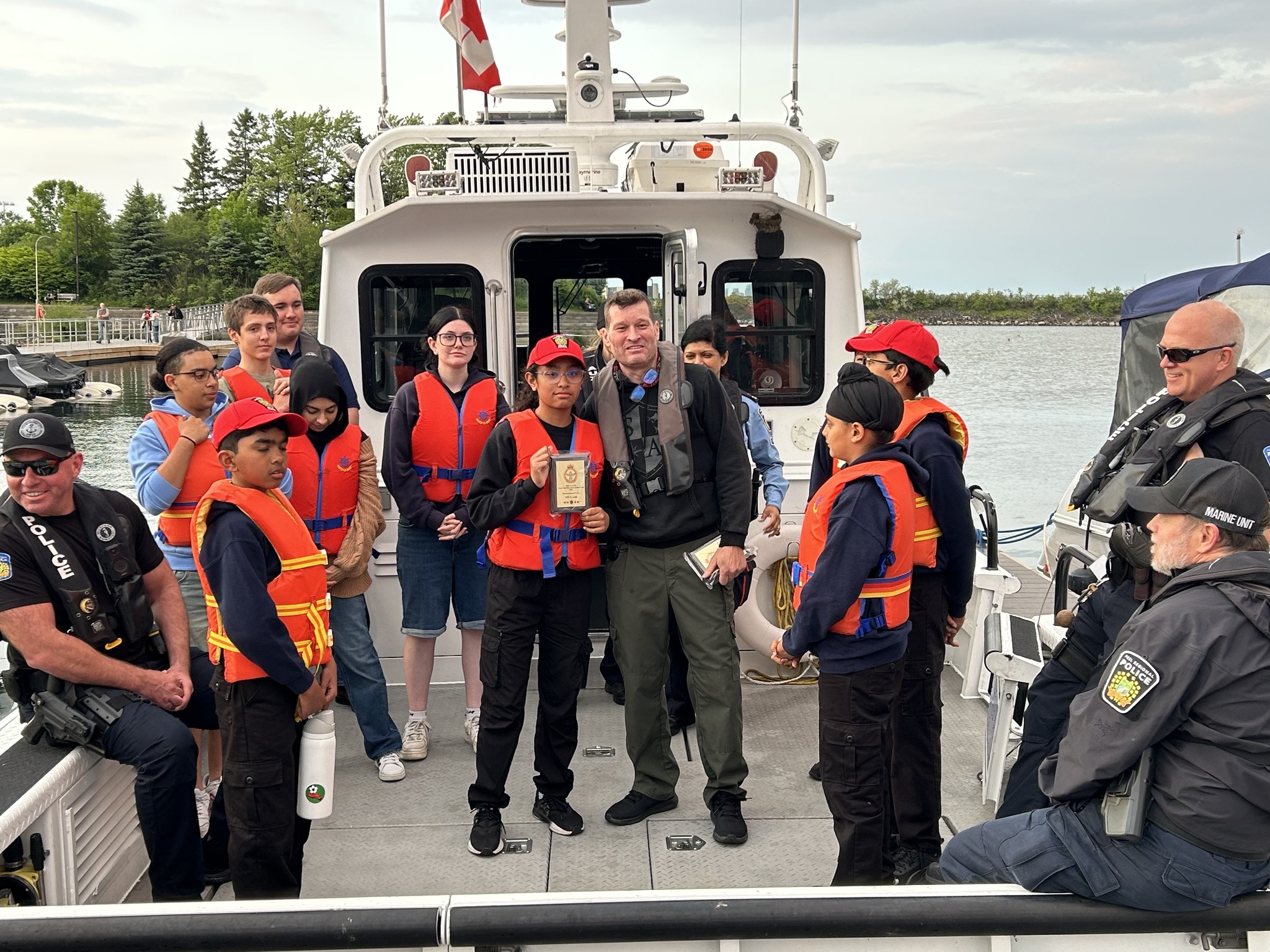 Junior Police Cadets with police marine unit